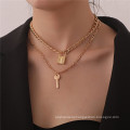 Fashion exaggerated geometric key lock necklace for women alloy double-layer necklace